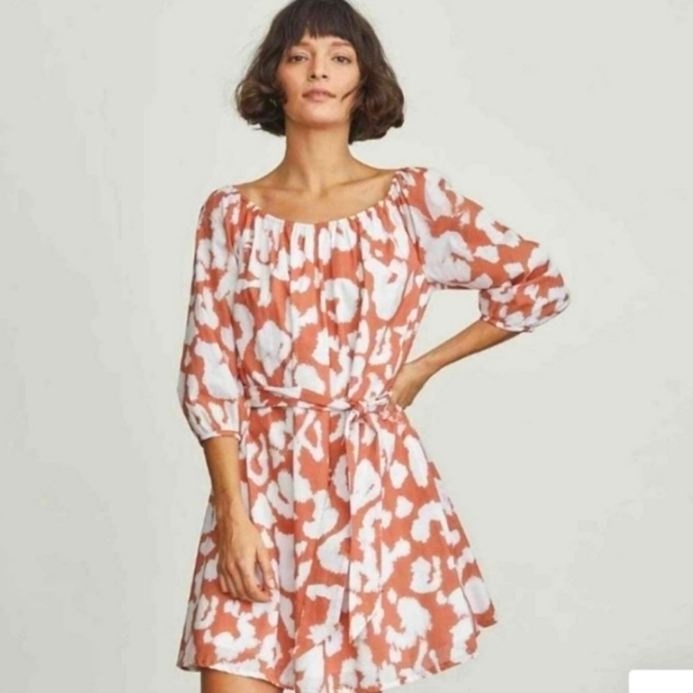 Elizabeth and James Uptown Day Glow Brown and White Cotton Tie Dye Dress Size L